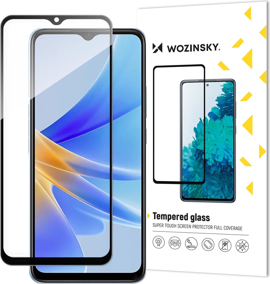 Xham mbrojtës Wozinsky Full Glue për Oppo A17, me kornizë të zezë