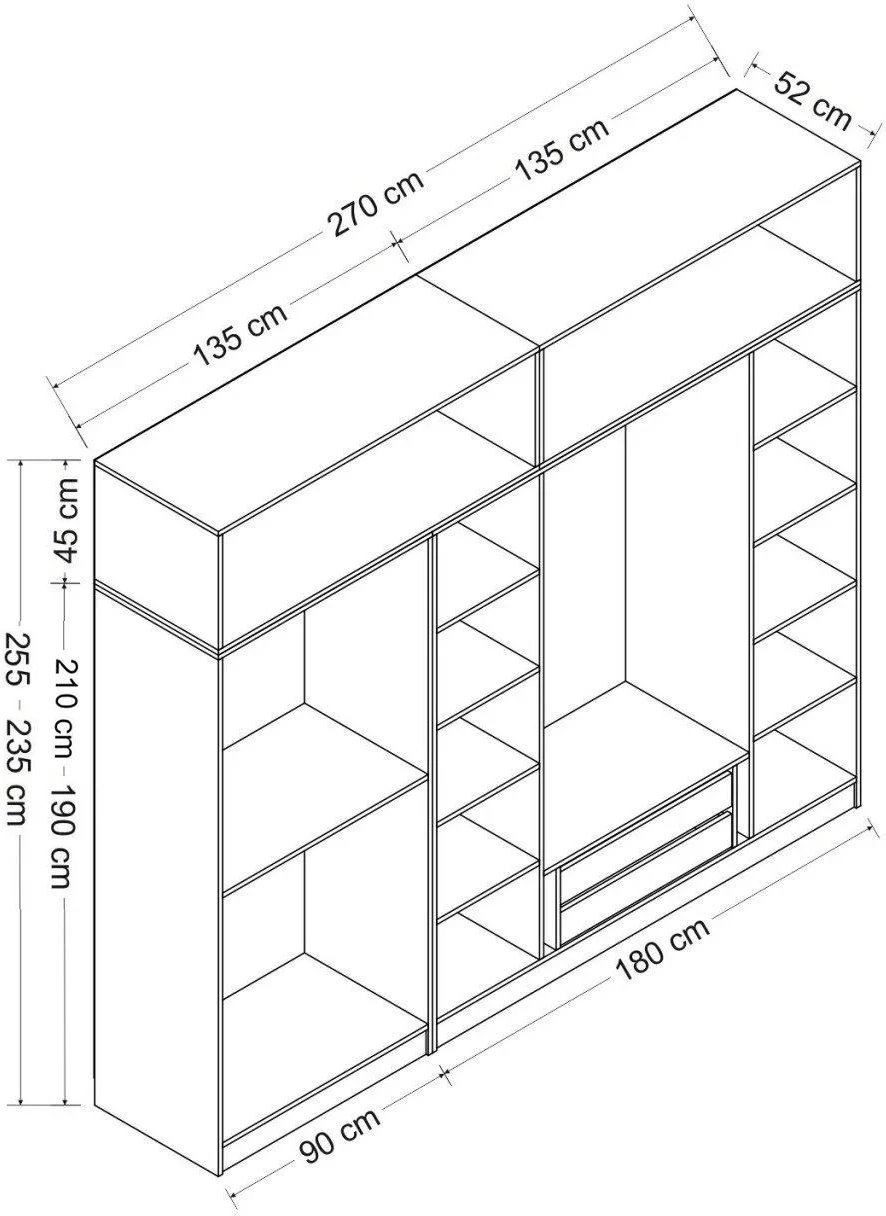 Dollap garderobe Skye Decor, ngjyrë antracit, 270x235x52cm