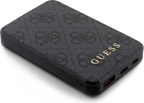 Powerbank Guess GUPB5LP4GEGK 5000mAh, 15W, 4G Leather Metal Logo, e zezë