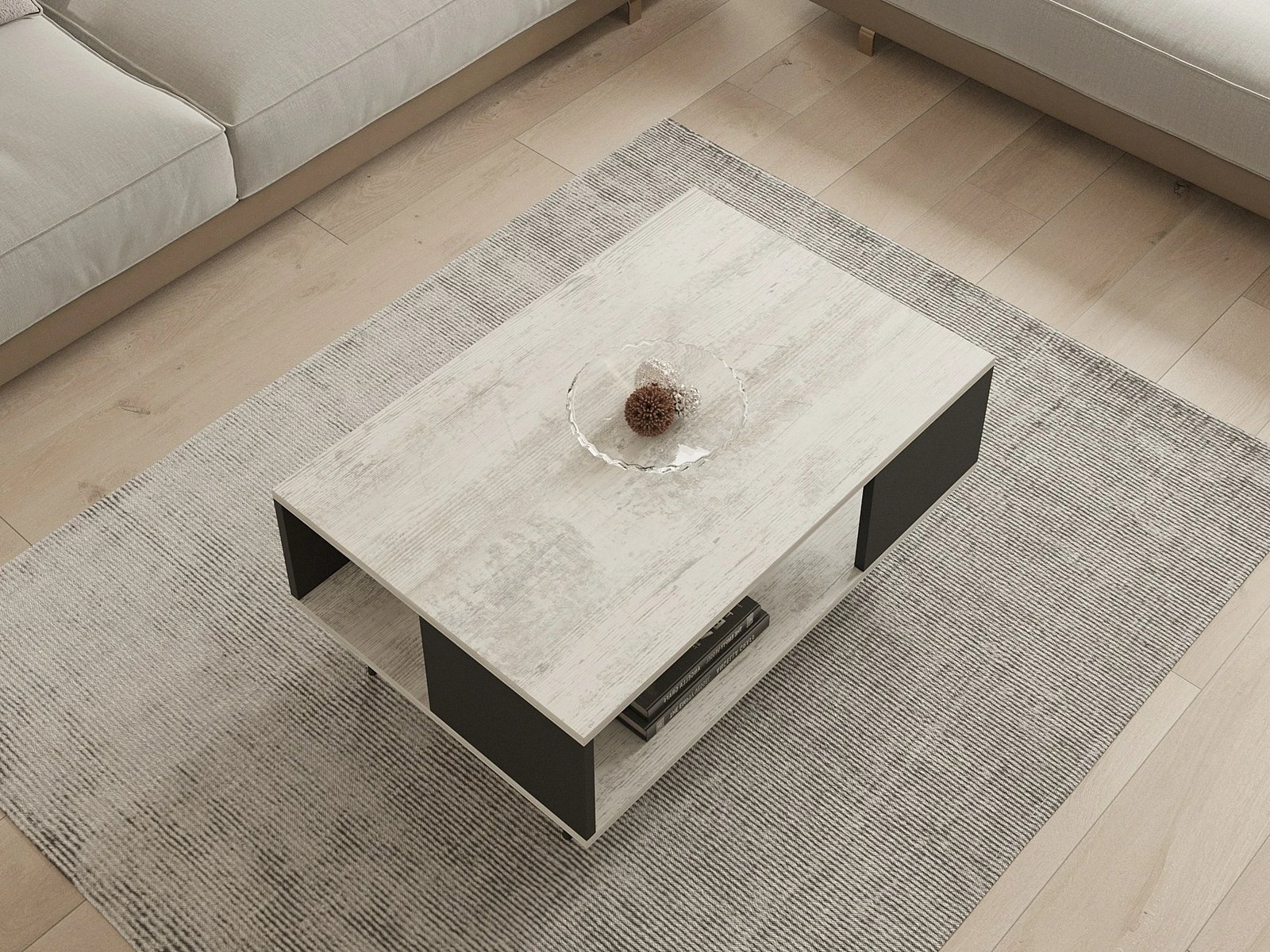 Tavolinë kafeje Hanah Home, Seda, mermer, e bardhë dhe e zezë