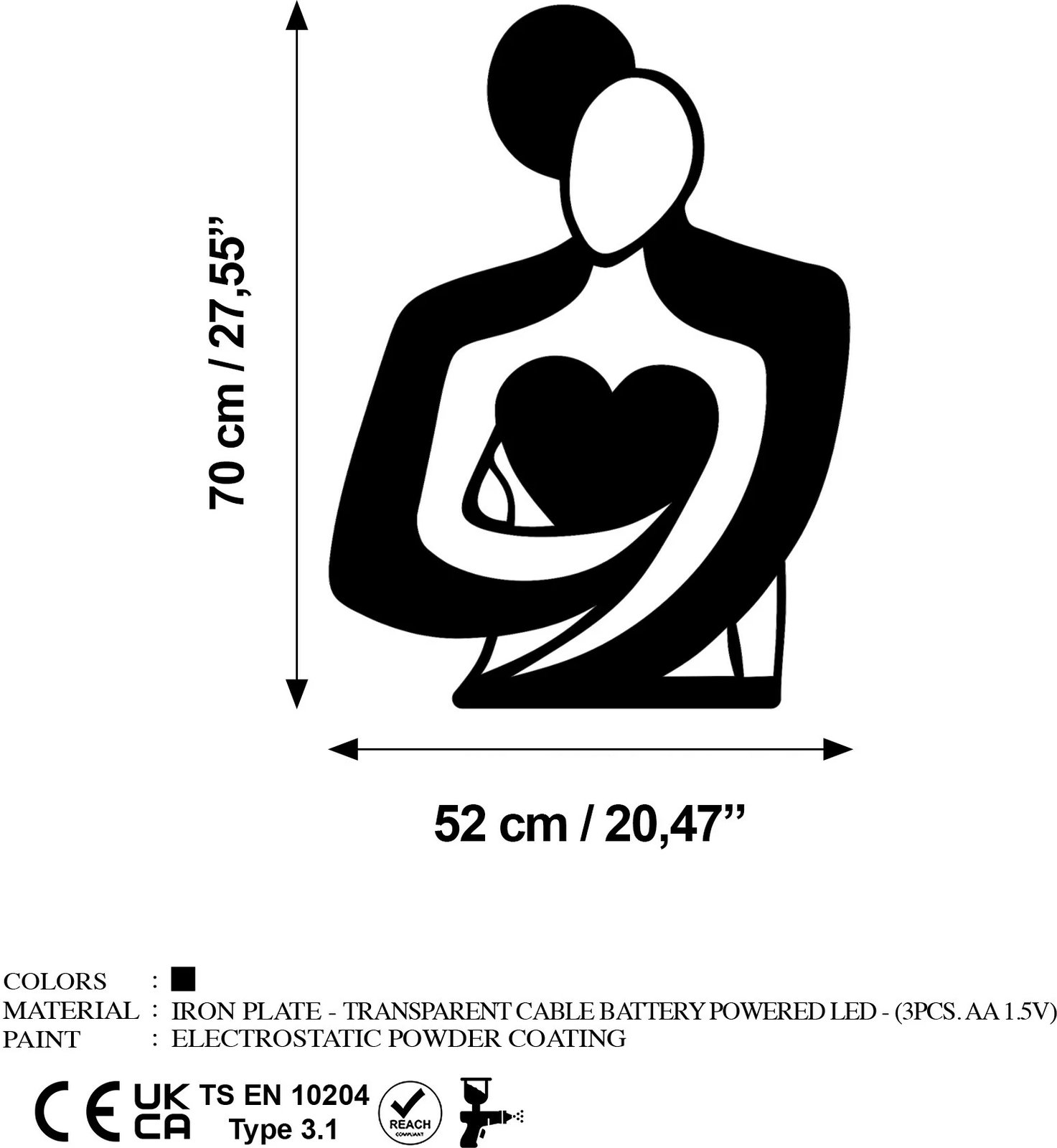 Aksesor dekorativ muri prej metali Wallity, Hug 117, ngjyrë e zezë, 70x52cm
