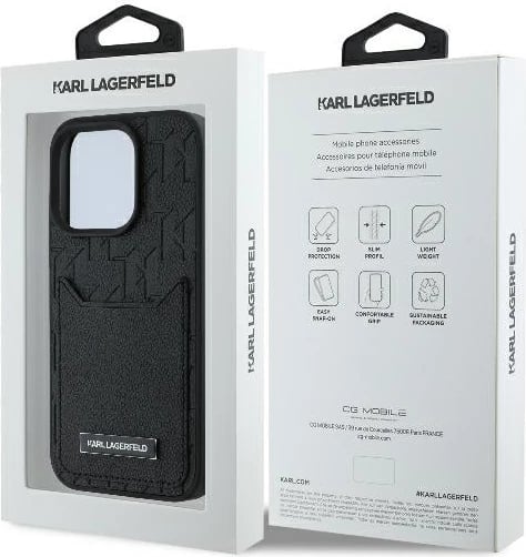 Mbështjellës Karl Lagerfeld Cardslots Monogram për iPhone 16 Pro Max, i zi