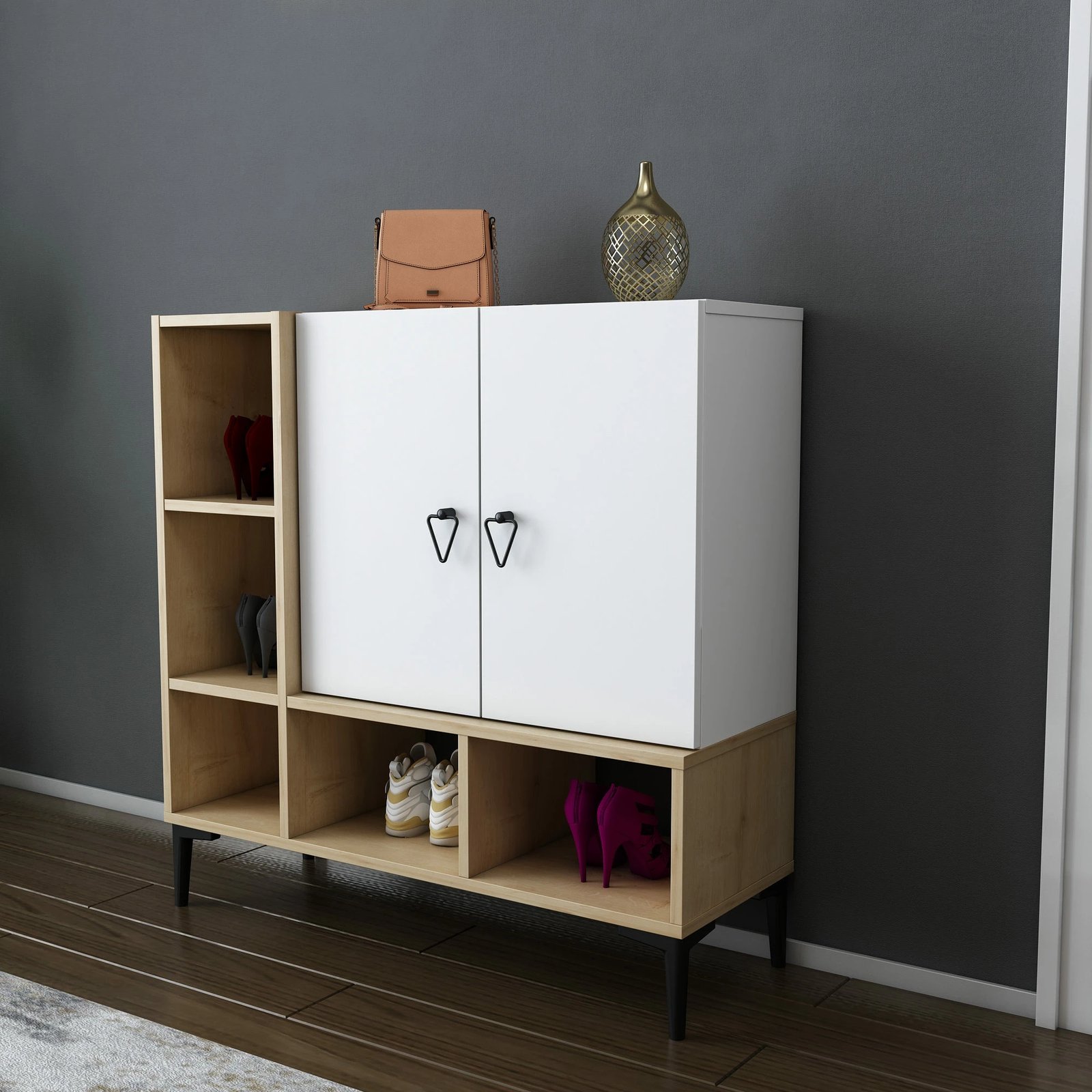 Konsolë moderne Skye Decor, ngjyrë lis dhe e bardhë