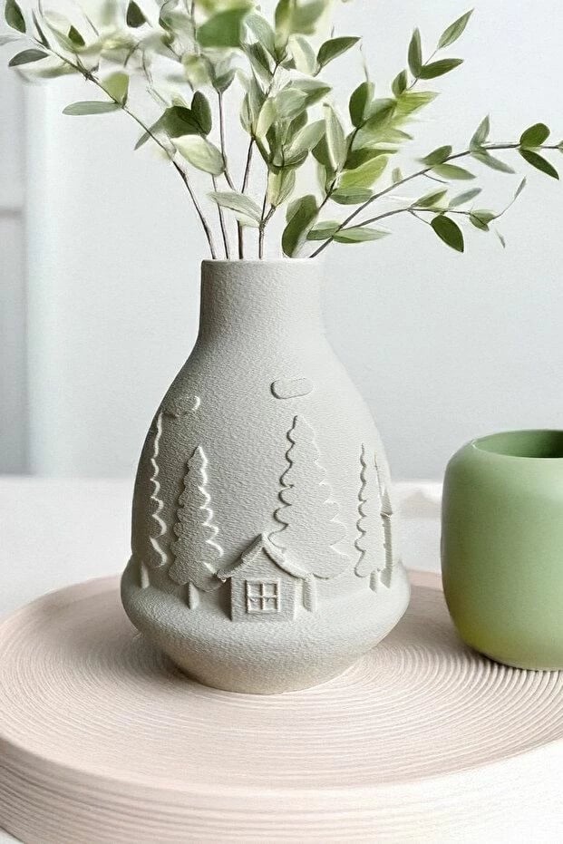 Vazo dekorative Evila Originals, motiv 'Winter Village', e bardhë, 20cm