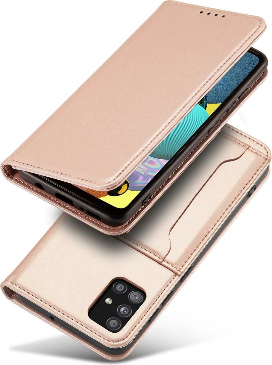Mbështjellës Hurtel Magnet Card Case për Samsung Galaxy A12 5G, me kapak, portofol, rozë