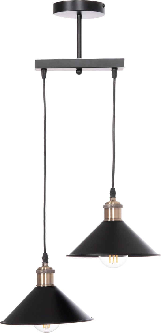 Llambë tavani me dy drita BELL, metal i zi, prizë bronzi, FH7531.11, 21.5x135cm Llambë tavani me dy drita BELL, metal i zi, prizë bronzi, FH7531.11, 21.5x135cm