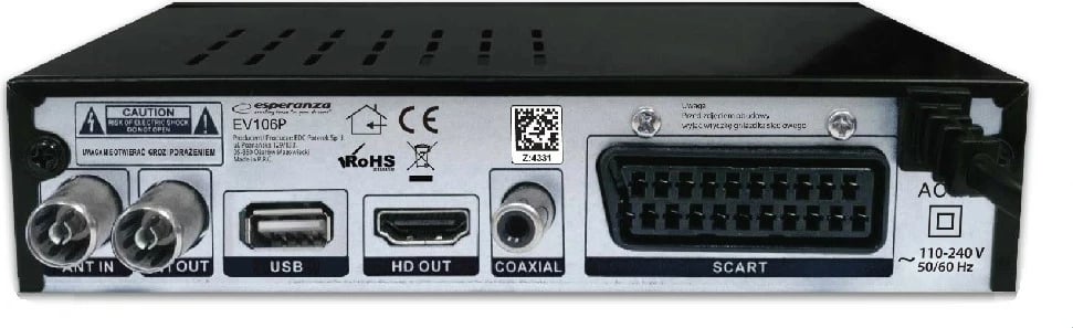 Dekoder digjital Esperanza EV106P DVB-T2 H.265/HEVC, i zi