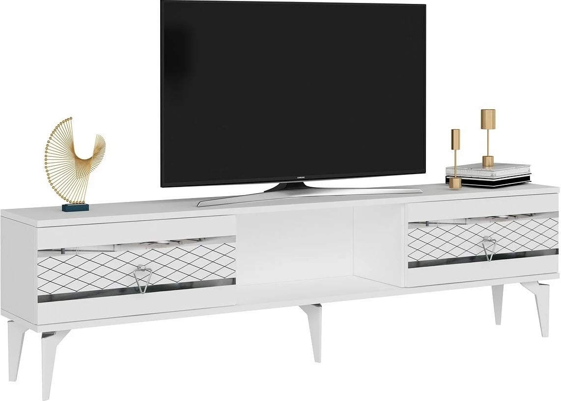 Komodë TV Skye Decor, e bardhë, argjend