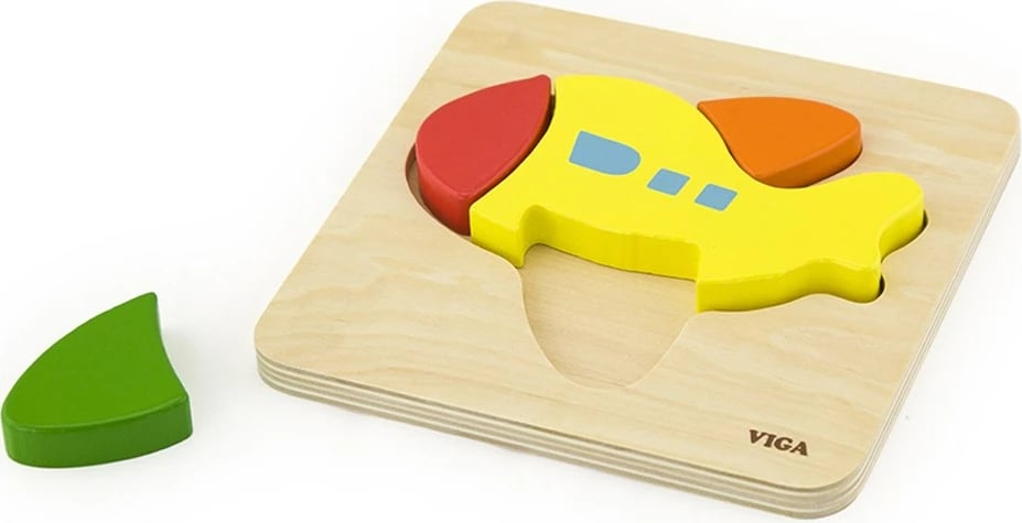puzzle druri, Viga, Airplane, 4 copa, bazë me kontur, 145x145x18 mm, multicolor