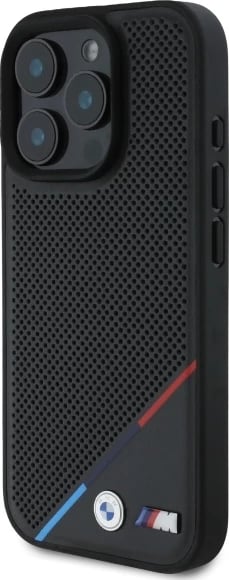 Mbështjellës BMW M Perforated Tricolor Line MagSafe për iPhone 16 Pro Max, i zi