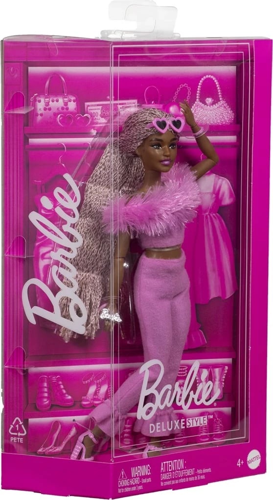 Kukull mode Barbie Deluxe Style #4, MATTEL, 1282972, jumpsuit rozë, flokë të gërshetuara rozë-kafe