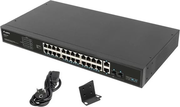 Switch LANBERG RSFE-24P-2C-360, 24 porta PoE+, 2x combo Gigabit, për rack 19"