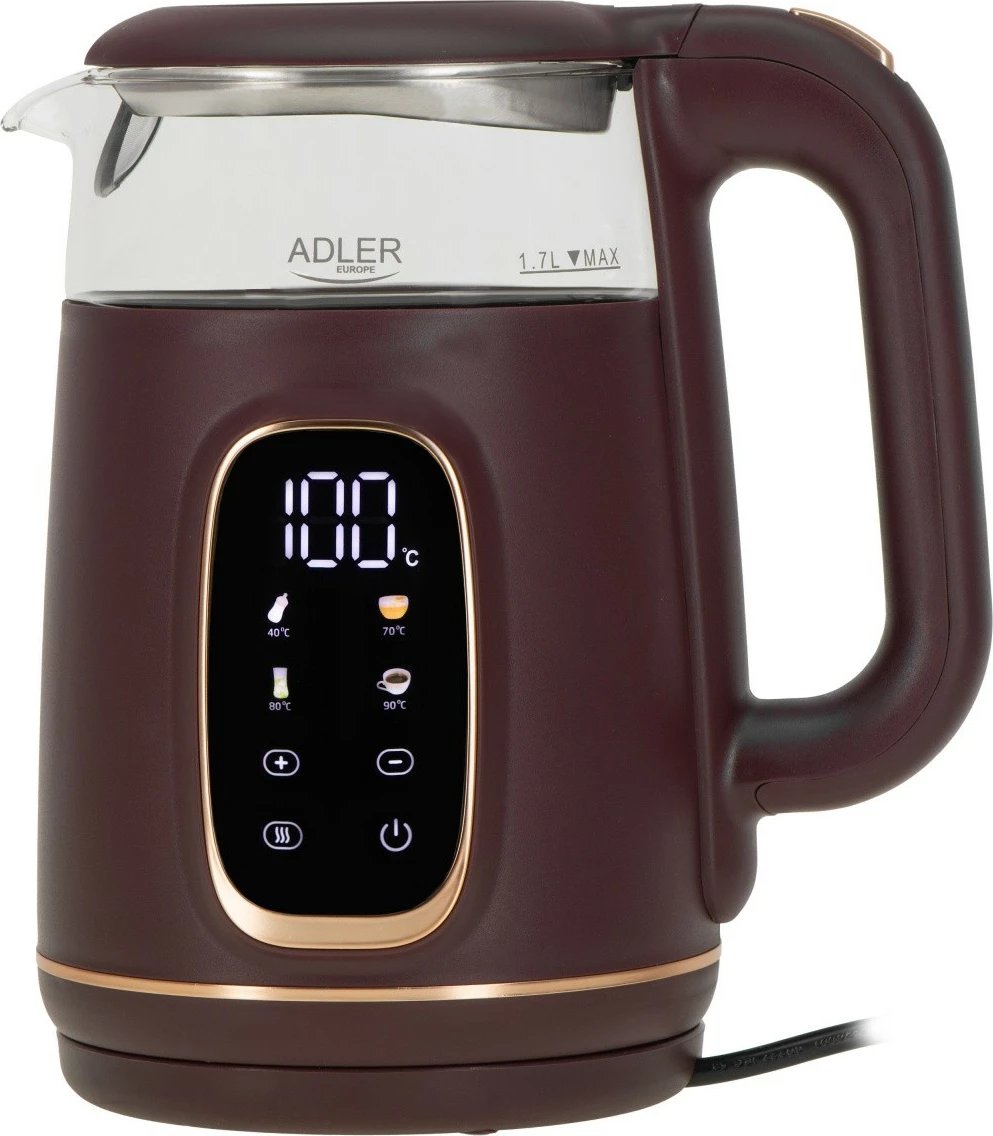 Ibrik elektrik Adler AD 1305, 1.7L, rregullim temperature, LED, Burgundy