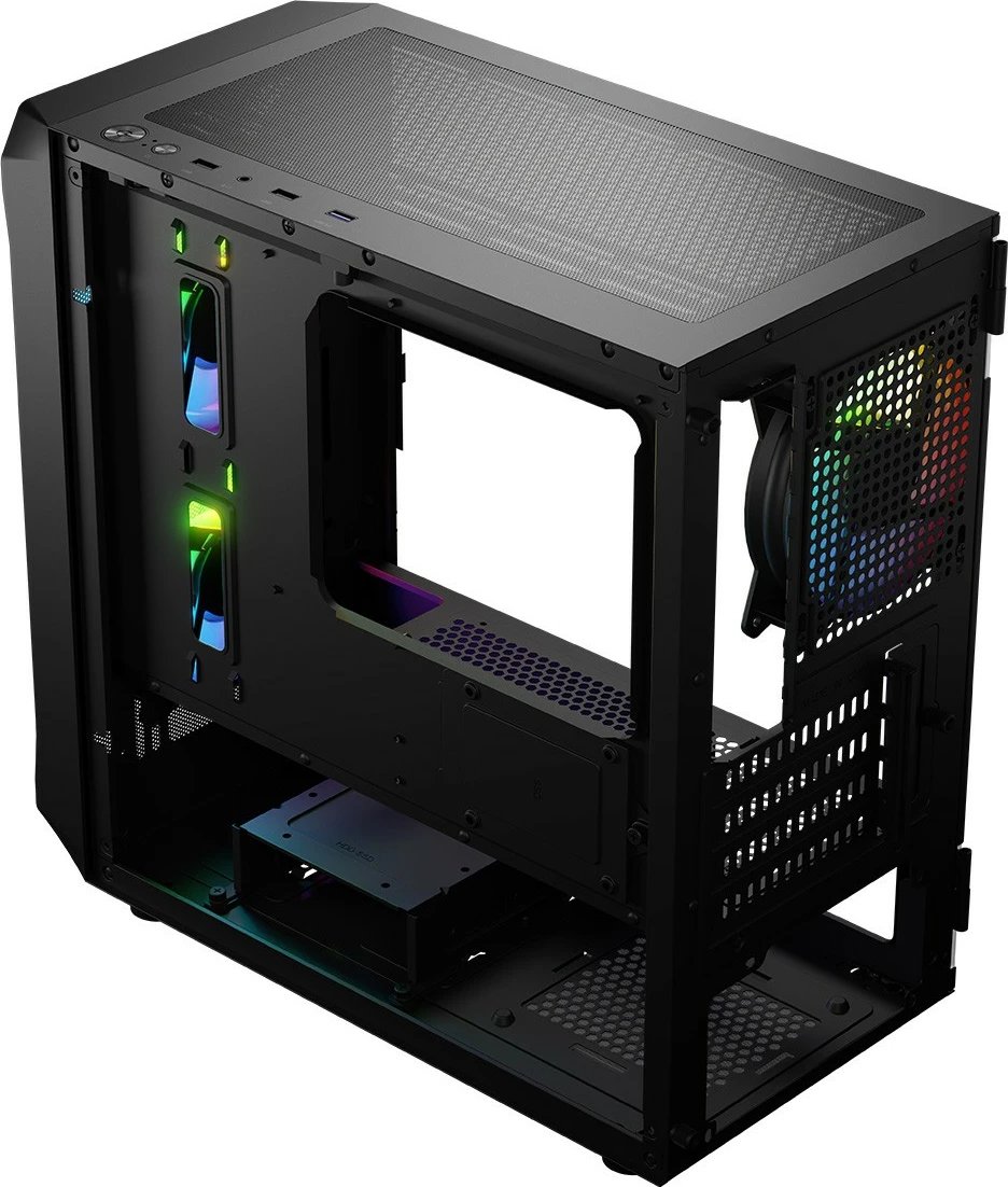 Kasë, Logic Concept, Portos ARGB Mini, Mini Tower Micro ATX, 3x 120 mm ARGB, panel anësor Tempered Glass, USB 3.0, e zezë