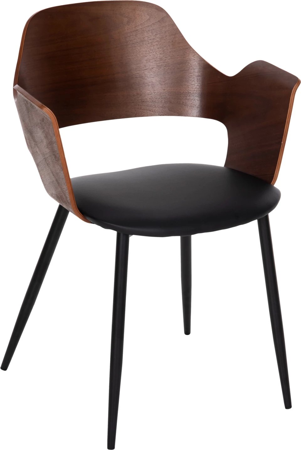 Karrige ngrënieje VELP FH9616.03 dru ngjyrë arre-PU e zezë-këmbë metali të zeza 55,5x50x79H cm., set prej 2 copë