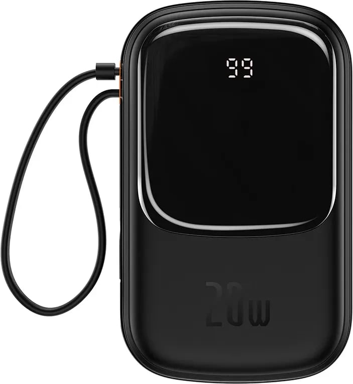 Powerbank Baseus Qpow PRO 20000mAh, 20W, me kabllo Lightning, USB-C dhe USB, e zezë