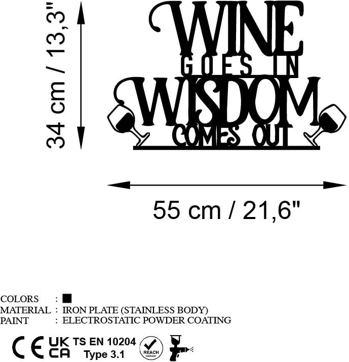 Aksesor dekorativ metalik për mur, Wallity, Wine Wisdom