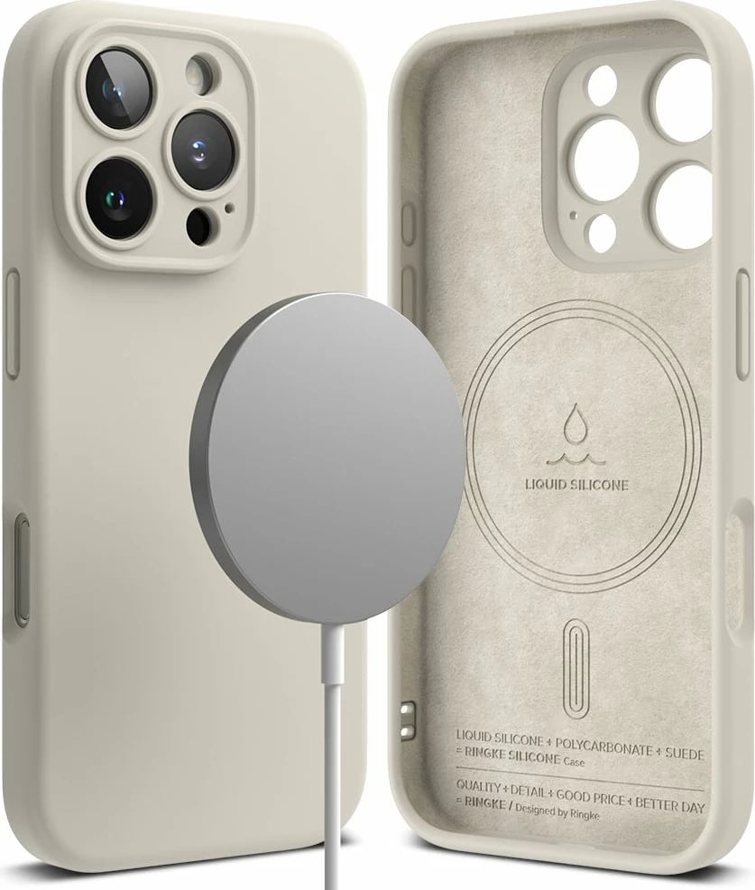 Mbështjellës Ringke Silicone MagSafe për iPhone 16 Pro, Bezhe