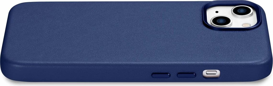 Mbështjellës iCarer për iPhone 14 Plus, lëkurë natyrale, MagSafe, Kaltër