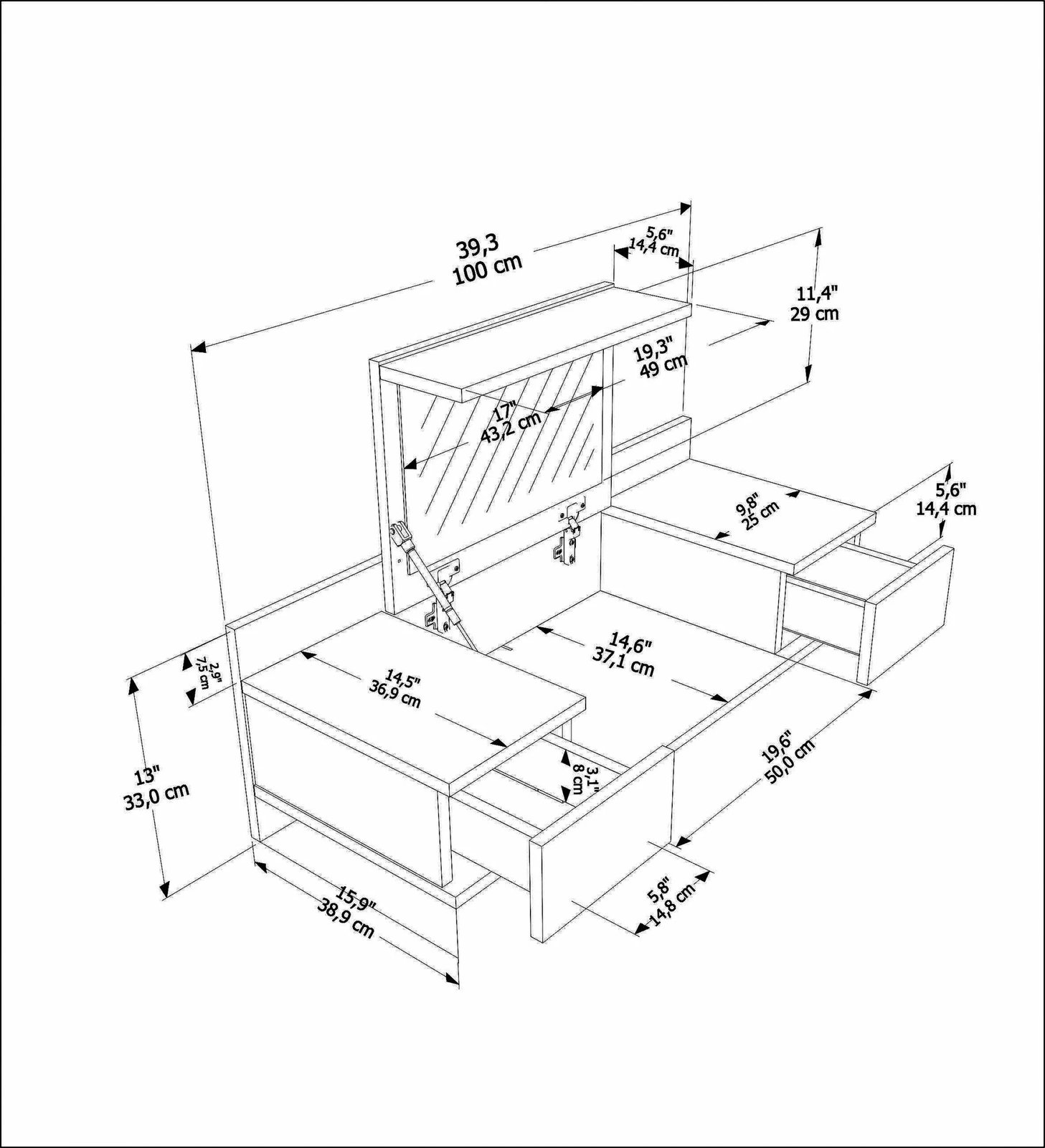 Tavolinë grimimi Skye Decor, e bardhë, Zenn