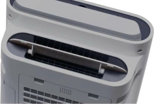 Pastrues ajri Sharp UA-HD50E-L, me jonizim Plasmacluster dhe lagështim, 38 m², 3-fish filtër HEPA, depozitë uji 2.5 L, gri