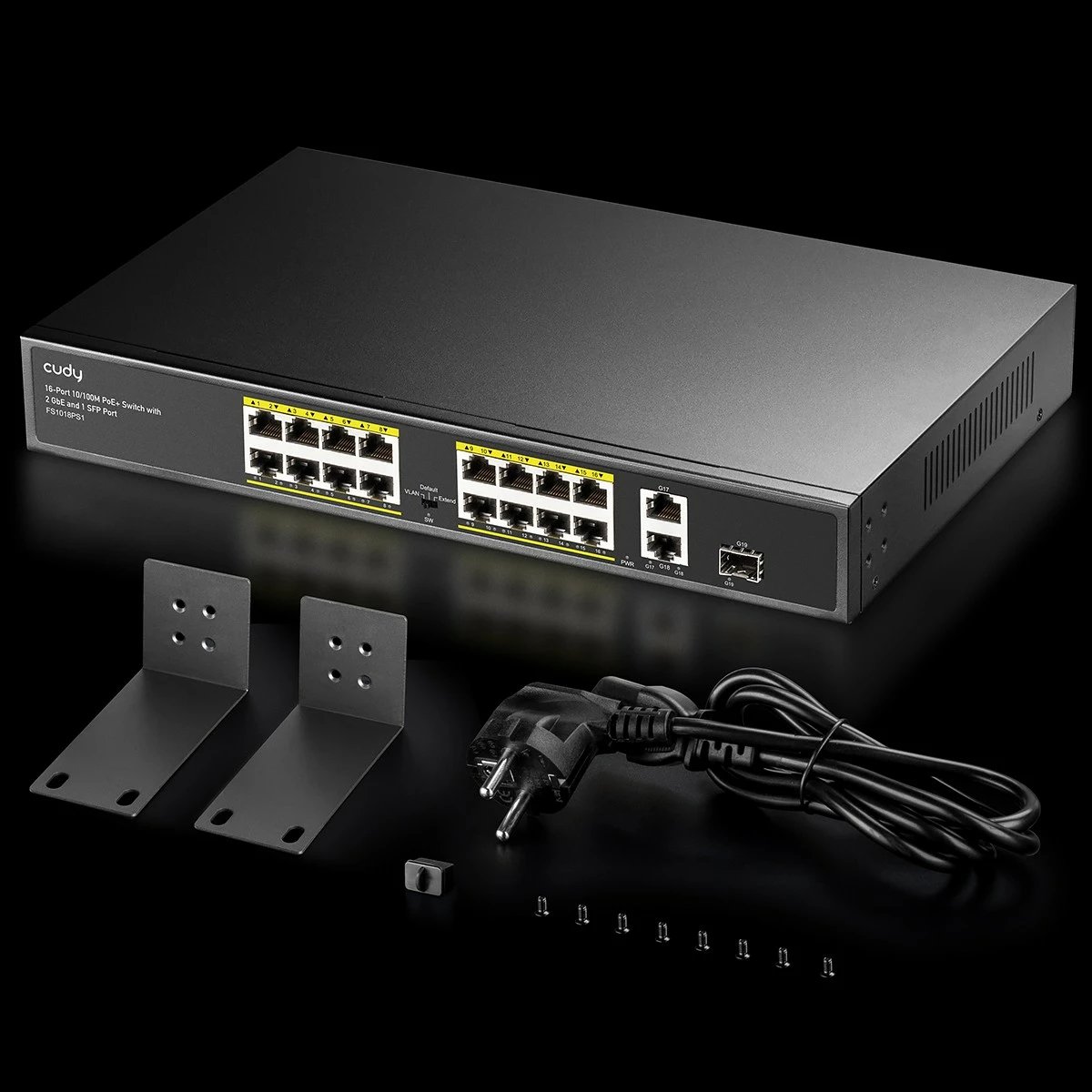 Switch Cudy FS1018PS1 16xFE PoE+ 200W, 2xGE uplink + 1xSFP, Unmanaged, Desktop