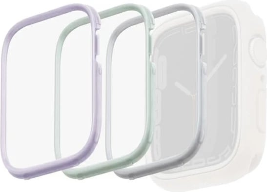 Kornizë për mbështjellës Uniq Moduo 3-in-1 për Apple Watch 4/5/6/7/8/SE/SE2 40/41mm, vjollcë-jeshile-bardhë, set 3 copë
