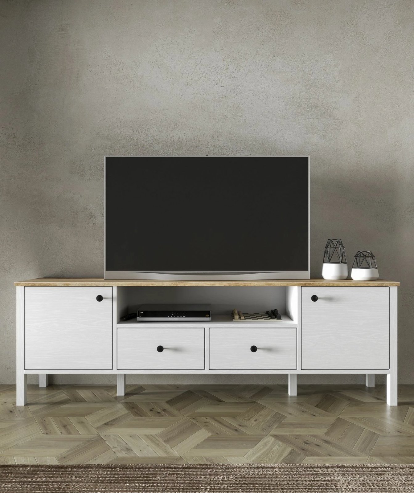 Komodë TV Hanah Home, FRN-20056, ngjyrë druri dhe e bardhë, 180x58x35cm