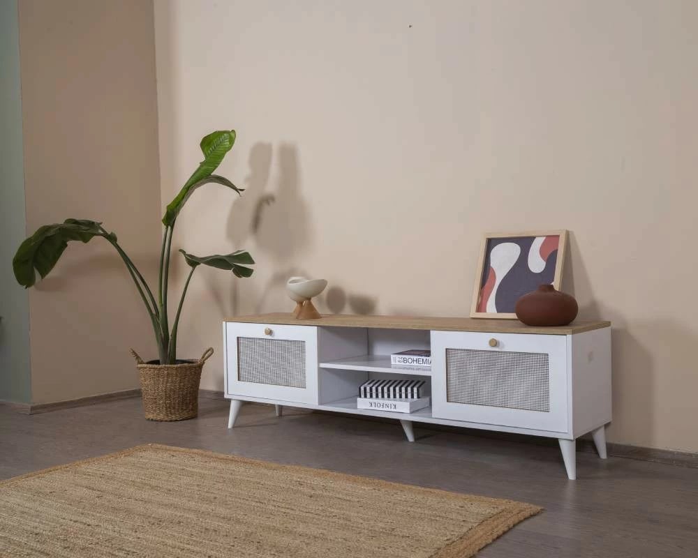 Komodë TV Skye Decor, Calvin, e bardhë dhe lis