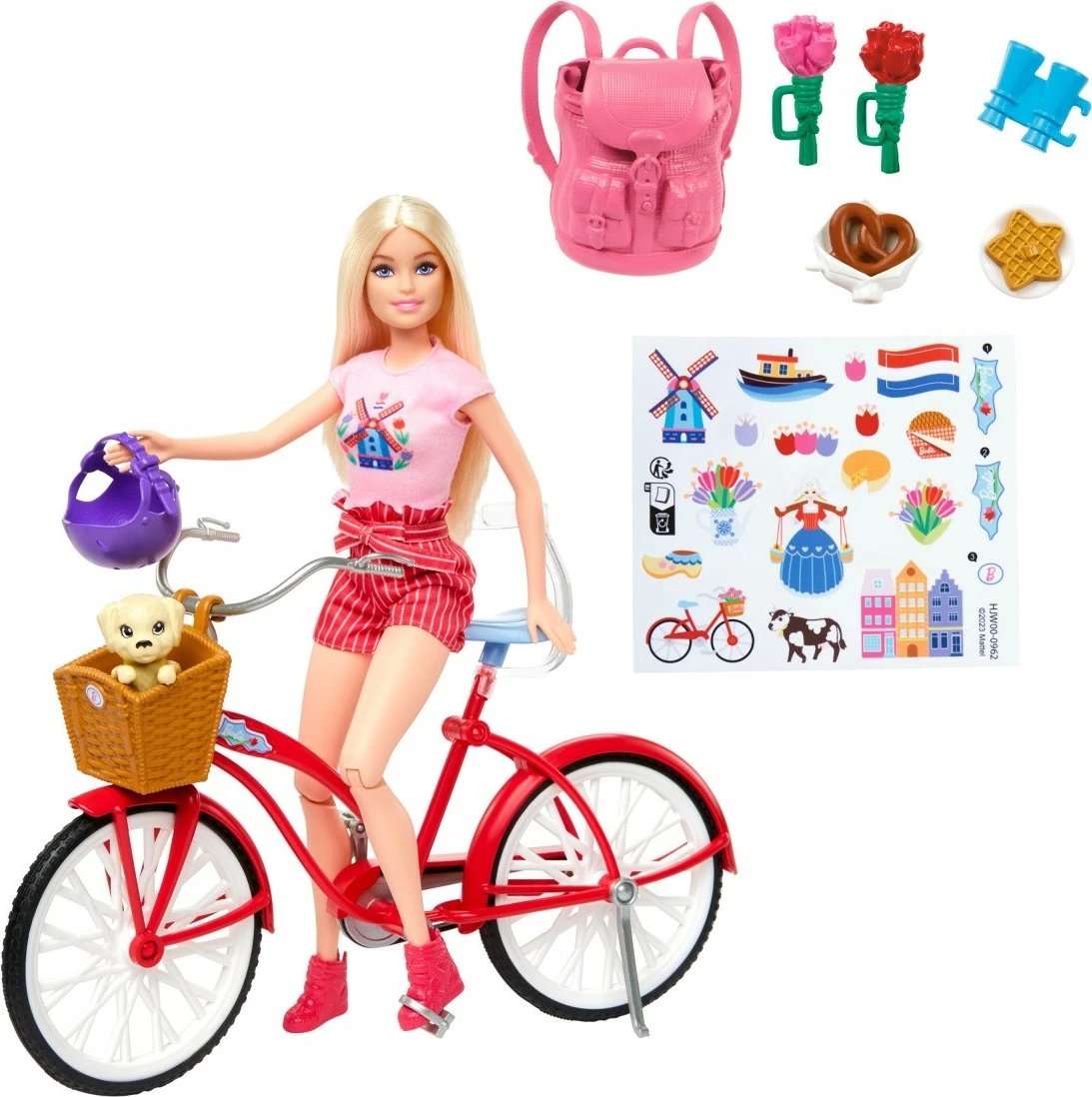 Set kukull Barbie Mattel HWJ00 me biçikletë dhe qen, aksesorë Pink Passport