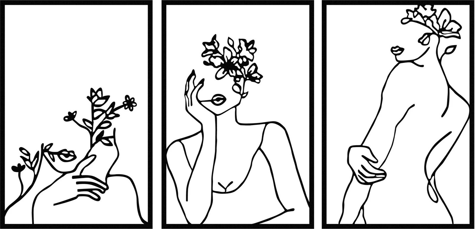 Aksesor dekorativ metalik për mur, Wallity, fytyrë gruaje me lule