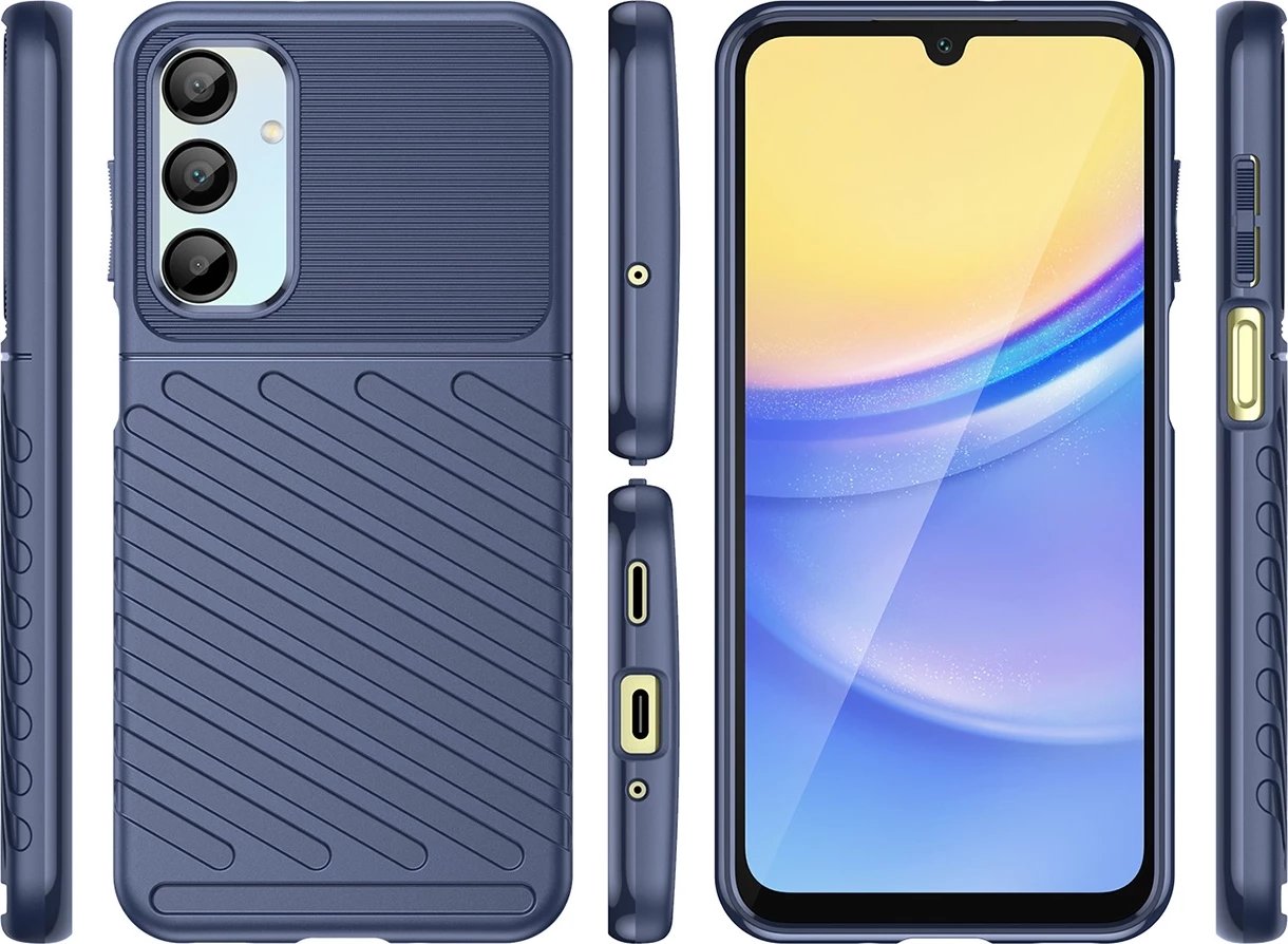 Mbështjellës Hurtel Thunder Case për Samsung Galaxy A56/A36, silikon, me kapak dhe mbajtëse, kaltër
