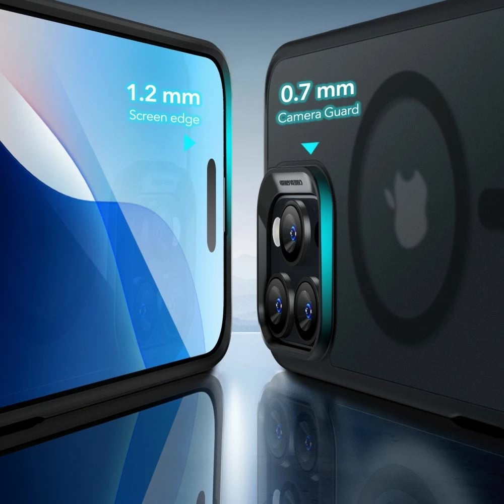 Mbështjellës ESR Classic Hybrid HaloLock MagSafe me xham të temperuar për iPhone 16 Pro Max, gjysmë-transparent me kornizë të zezë, set