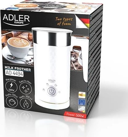 Shkumues qumështi Adler AD 4494 automatik, Metalik, Bardhë