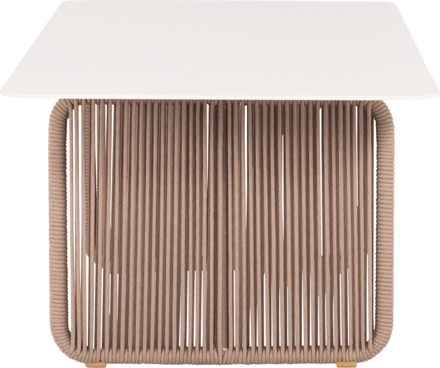 Tavolinë ngrënieje për jashtë, serisë ETHEREAL, sipërfaqe prej guri të sinterizuar ngjyrë fildishi, litar P.E. bezhë, 240x100x73.5cm