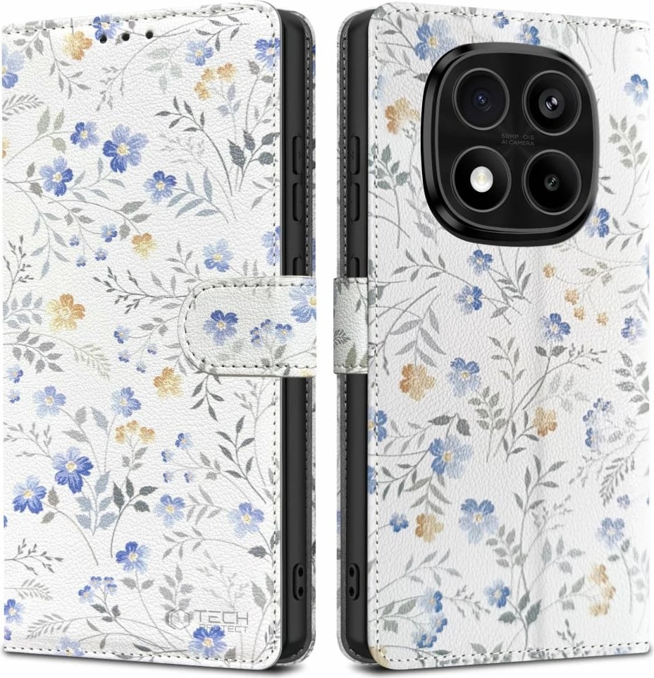 Mbështjellës Tech-Protect Wallet për Xiaomi Redmi Note 14 Pro 5G / 14 Pro+ 5G / Poco X7 5G, Daisies with Leaves, Bardhë/Transparent