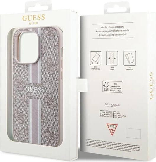 Mbështjellës Guess 4G Printed Stripes MagSafe për iPhone 15 Pro, Rozë