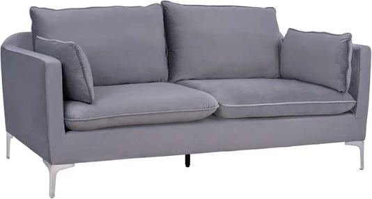 Divan Karen 3 vendësh, kadife gri & këmbë metalike kromi, FH3136.31, 208x81x95 cm