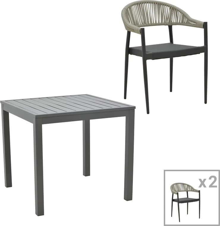 Set tavoline me dy karrige për terasë Kliton-Elation, alumin, ngjyrë antracit, 80x80x74cm