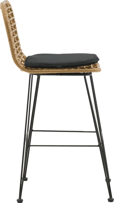 Karrige për bar, kopsht, me jastëk PE, këmbë metali, ngjyrë natyrale e zezë, 46x56x110cm