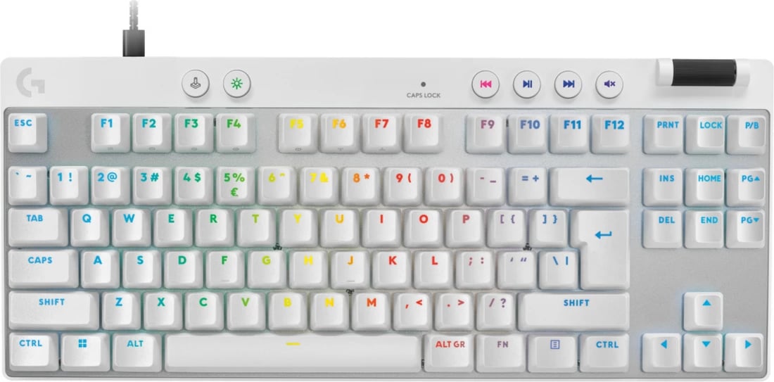 Tastierë gaming, Logitech G Pro X TKL 920-013242, US-Int layout, TKL, me butona multimedie dhe rrotë volumi, e bardhë