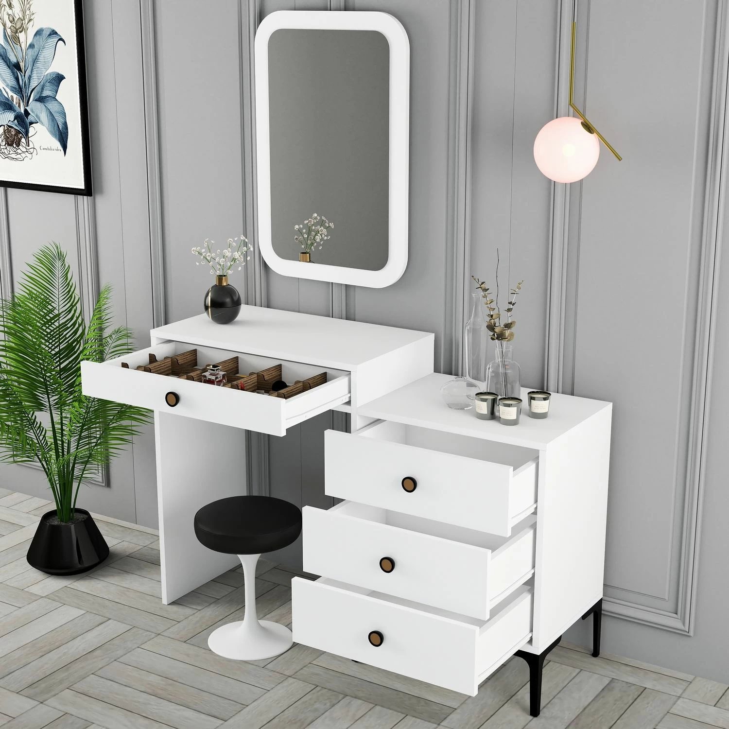 Tavolinë grimi Skye Decor, Lizbon 549, e bardhë