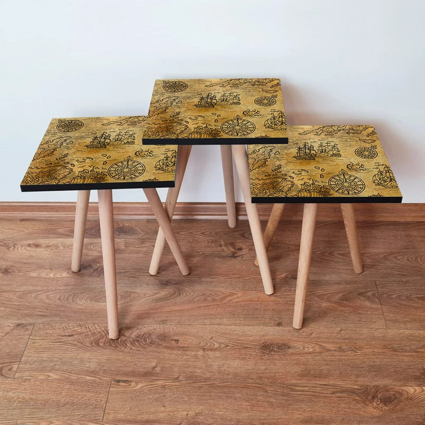 Set tavolinash ndihmëse të mbivendosura, Skye Decor, 3 copë, camel