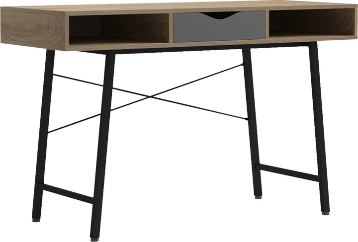 Tavolinë zyre Komo, ngjyrë sonoma-gri, këmbë metalike të zeza, 120x48x76cm