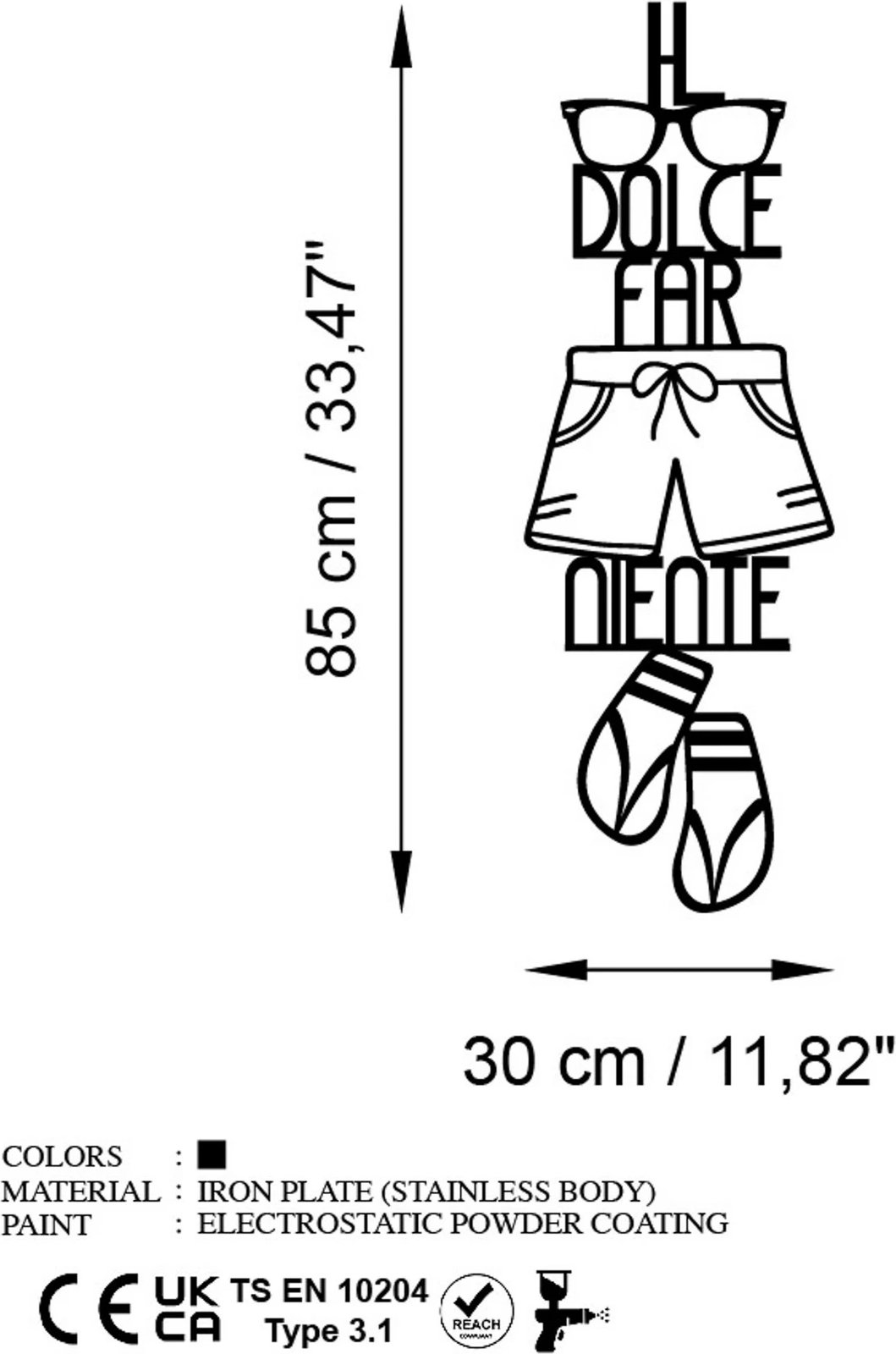 Aksesor dekorativ metalik për mur, Wallity Dolce Far Niente 3, ngjyrë e zezë, 30x85cm