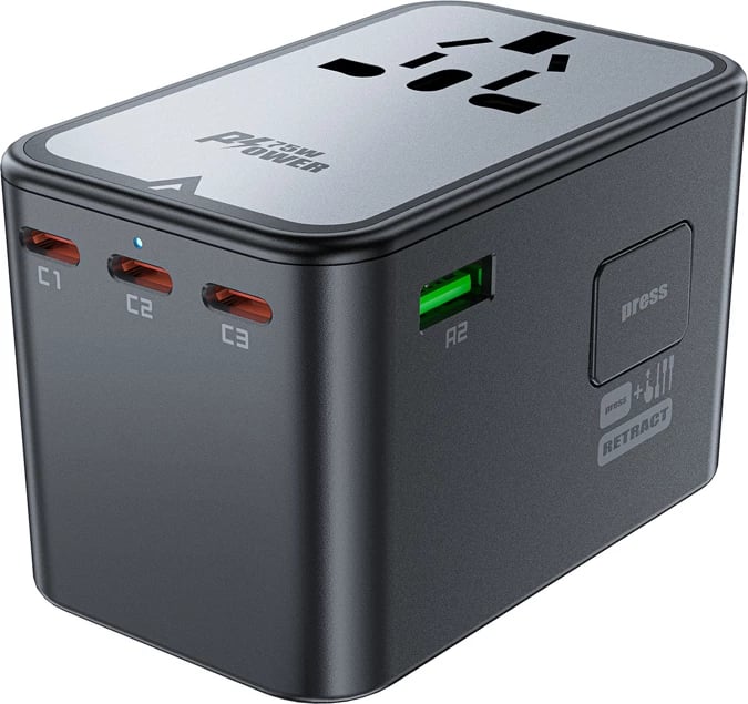 Karikues udhëtimi Acefast Z1 GaN, 75W, 3x USB-C, 2x USB-A, i zi