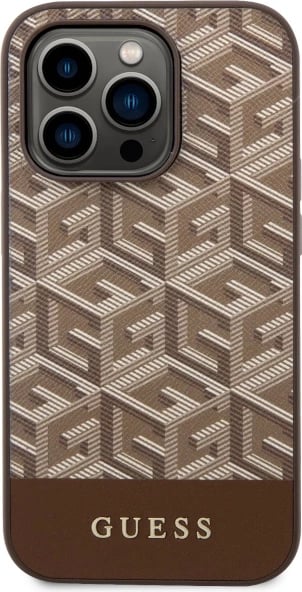 Mbështjellës Guess GCube Stripes MagSafe për iPhone 14 Pro Max 6.7", kafe