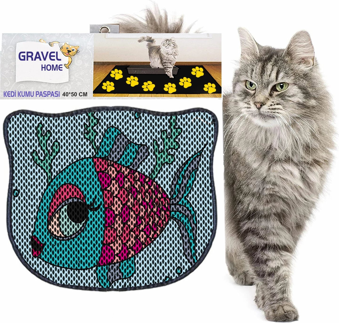 Tapet për rërë mace, shumëngjyrësh, Paws & Whiskers, Kdkafa0096, 40x50cm