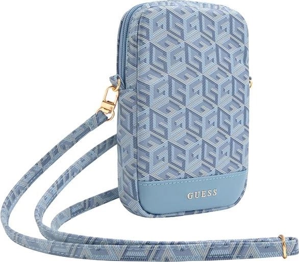 Çantë për celular Guess Zip GCube Bottom Stripe, 19x12x3.8 cm, Kaltër