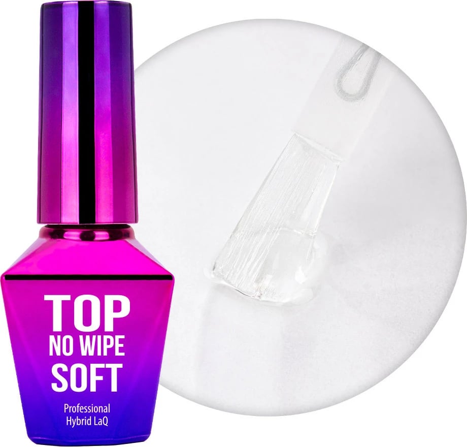 Top coat për thonj MollyLac Top No Wipe Soft për femra clear 10g